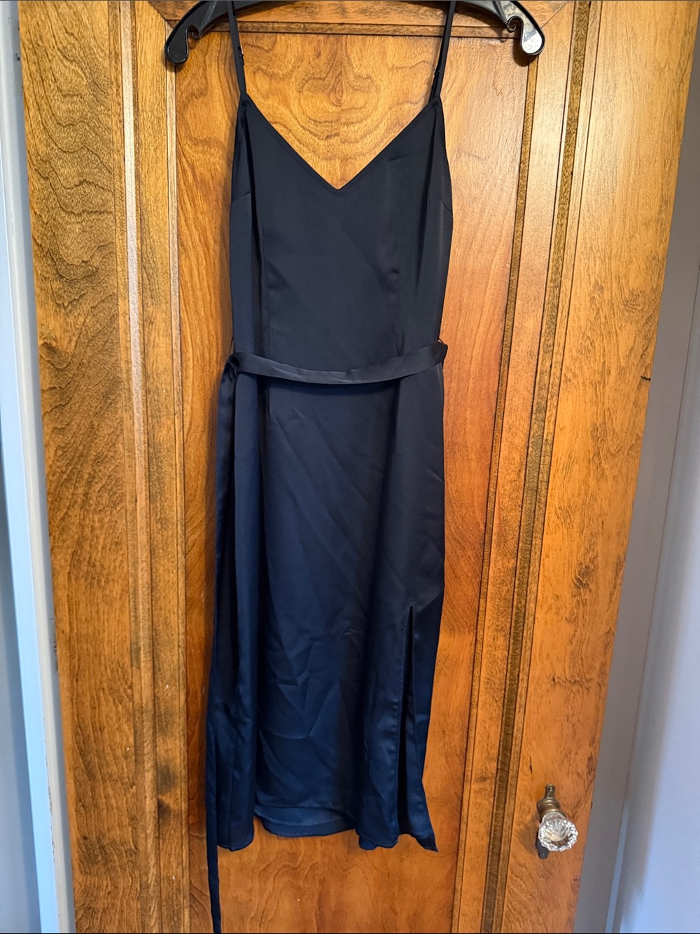 Abercrombie & Fitch Black Midi Slip Dress with Waist Tie